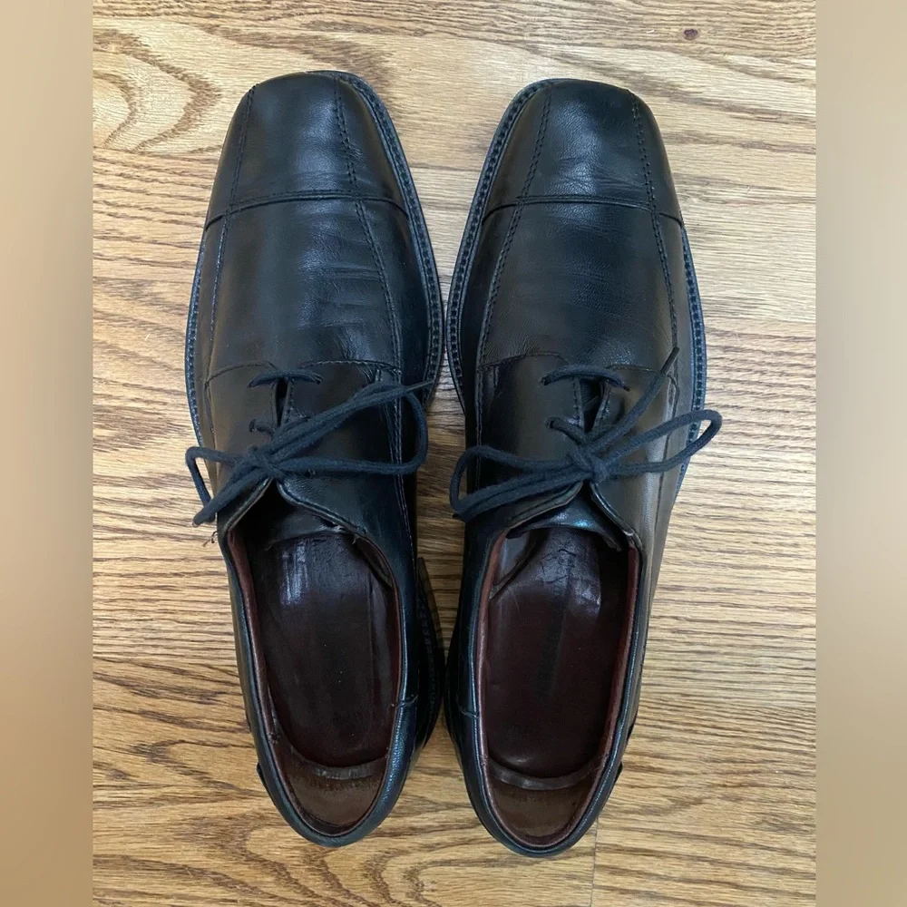 Johnston & Murphy Oxford Mens 8.5 Dobson 20-7511 Black Leather Cap Toe Shoe Lace